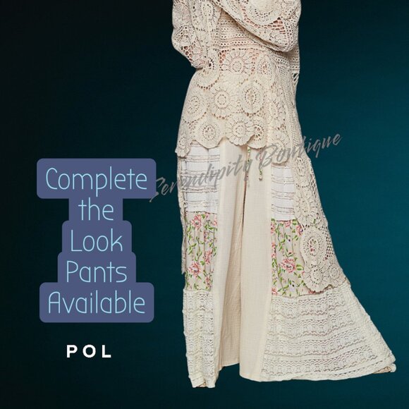 POL Bohemian Victorian Floor Length Hi Low Semi Sheer Crochet Oversized Top - Picture 10 of 13